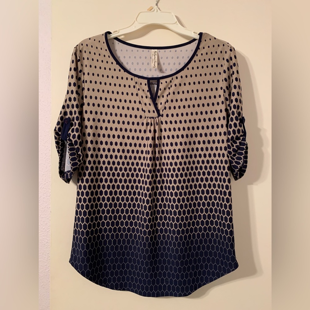 PerSeption Concept navy/taupe blouse Med